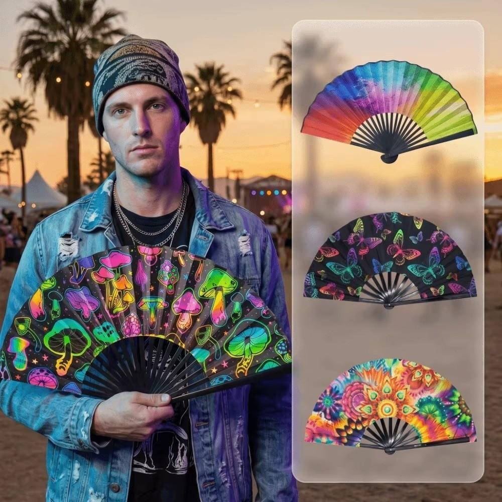 Abanico de Mano Plegable Colorido con Degradado Estampado de Leopardo Abanico Reflectante Abanico para Danza Clásica Evento Rave
