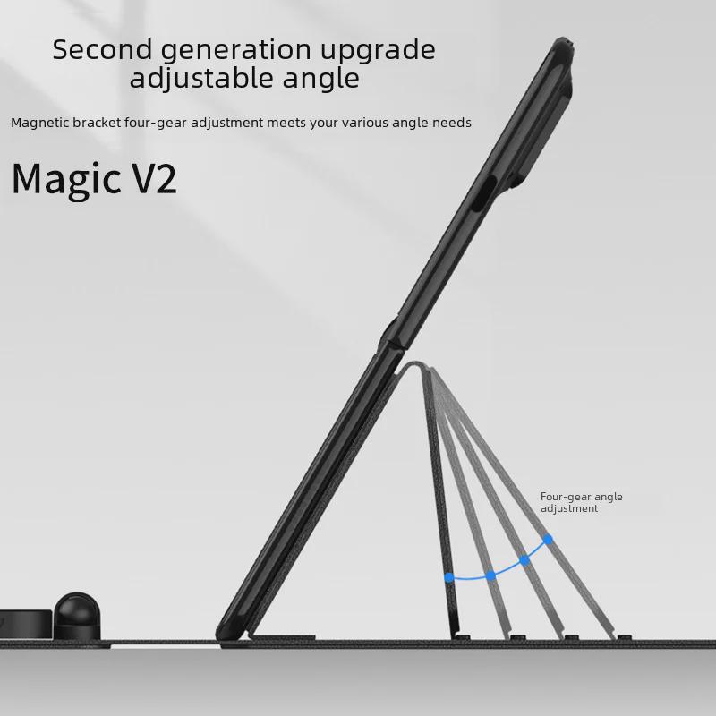 Huawei Honor Magic V2 Folding Screen Tablet Case: Solid Color Leather Keyboard Stand with Bluetooth Wireless.