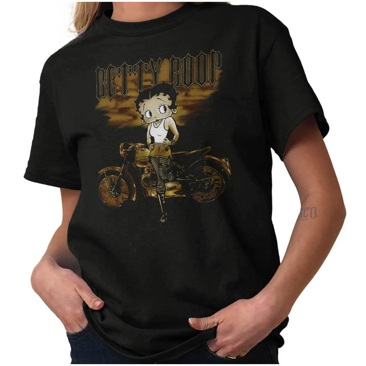 Betty Boop Retro Vintage Cartoon Biker Chick Womens Graphic Crewneck T Shirt Tee XS