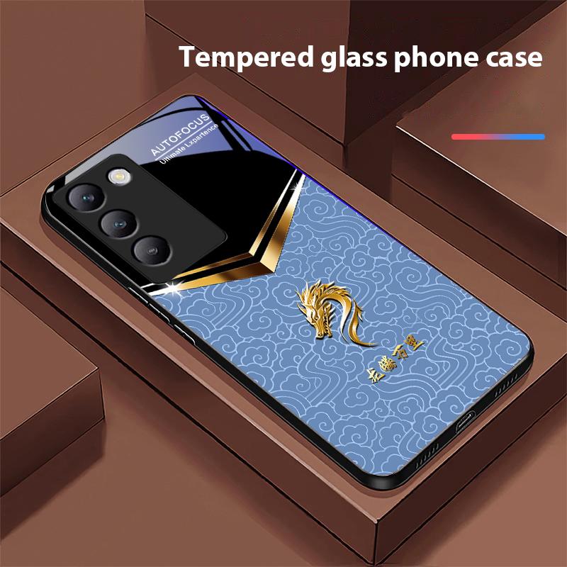 V-förmiger Wasserhahn für Y72 33S 11 03 36 96 Lite 35 16 Iqoo 12 V40 SE 5G 29 40 21 30 X80 Pro Vivo Handyhülle aus gehärtetem Glas Schwarz