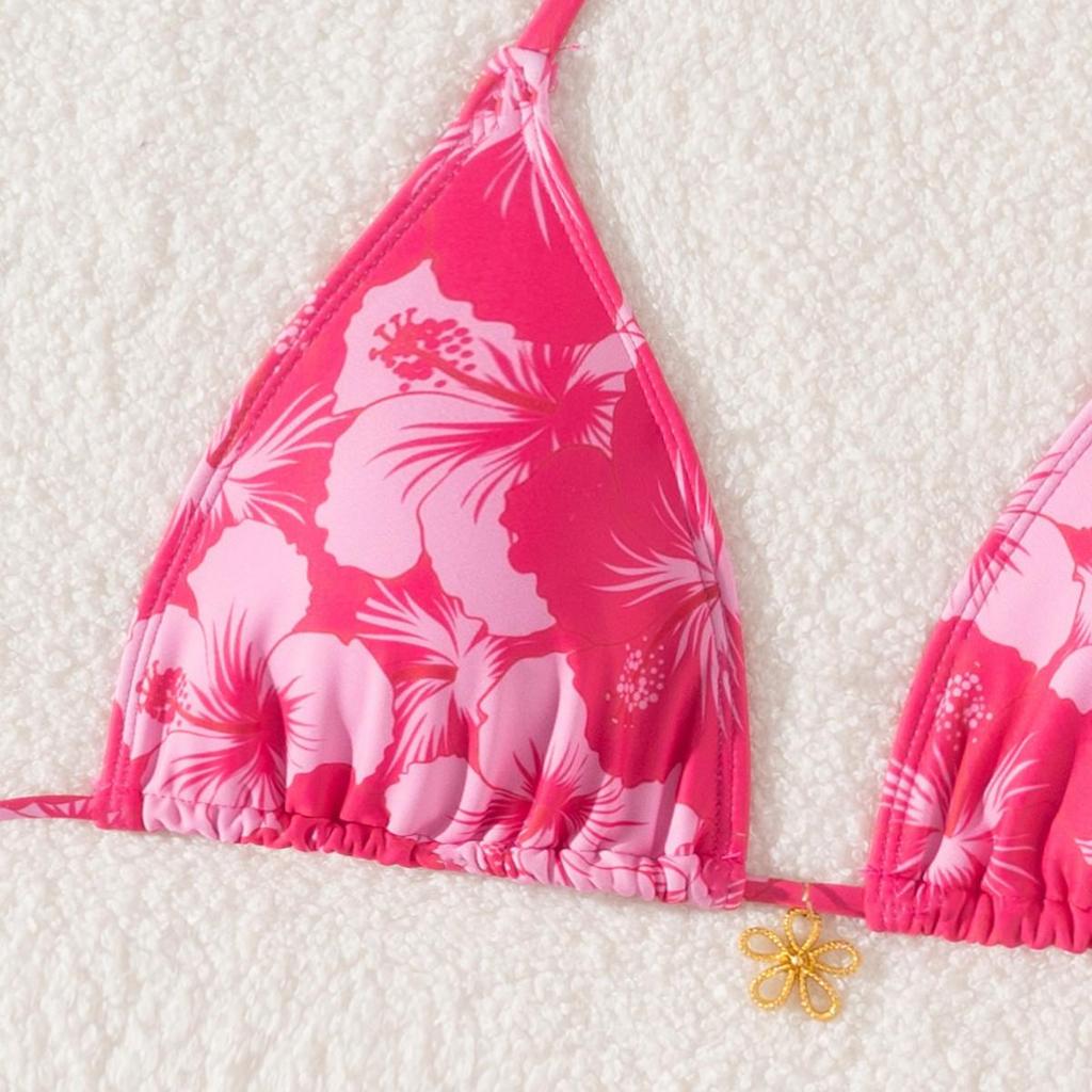 2024 European & American Triangle Cup Print Bikini Swimwear,