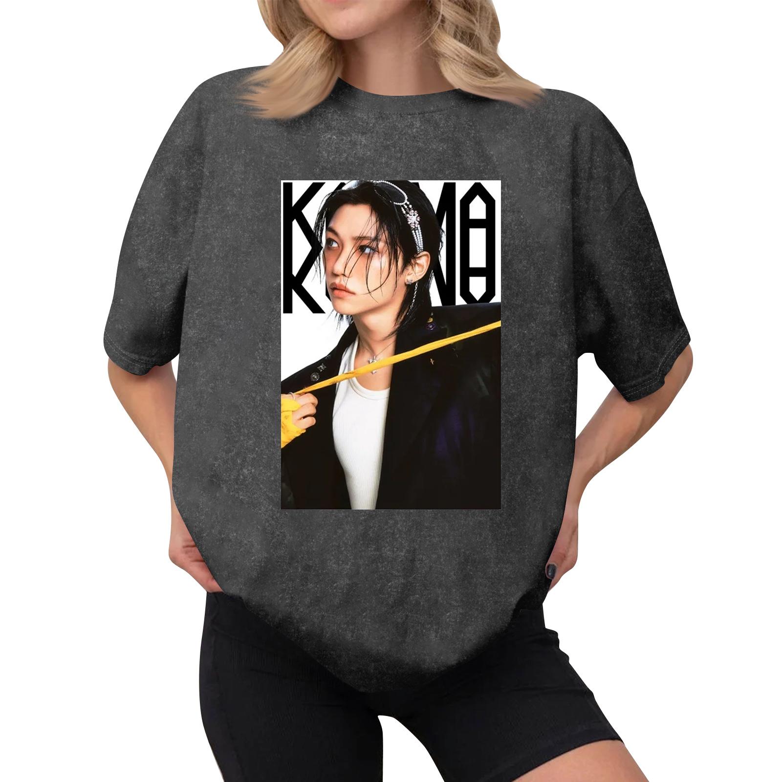 Женская повседневная футболка с принтом, пуловер с круглым вырезом, топ с короткими рукавами XL фиолетовый