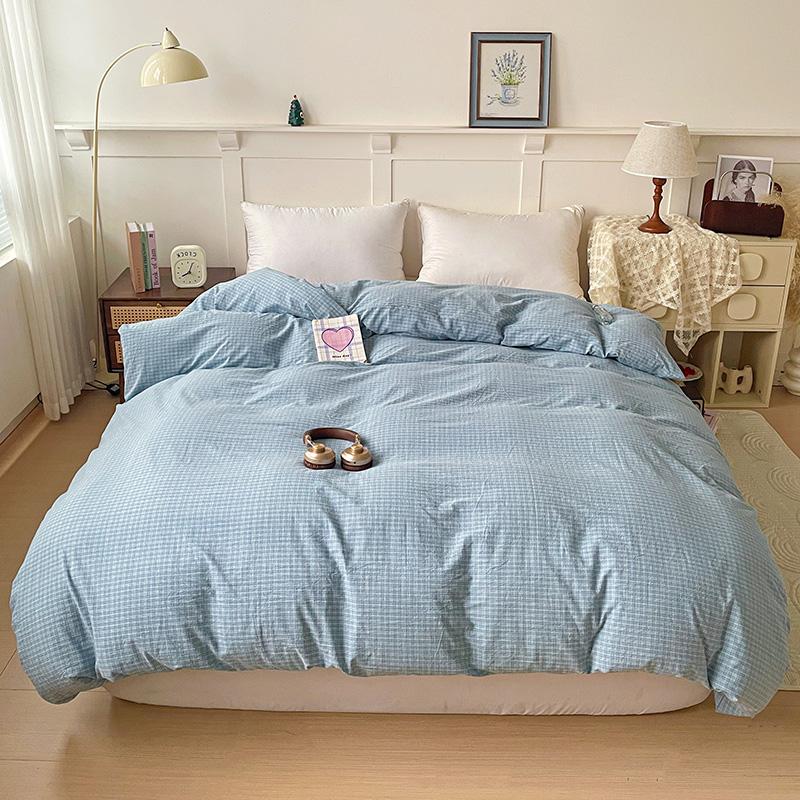 2025 New All-cotton Washed Cotton Single Quilt Set Printed Plaid Duvet Cover 150x200 220x240 Skin Friendly Bedding 48x74cm 2 pillowcase