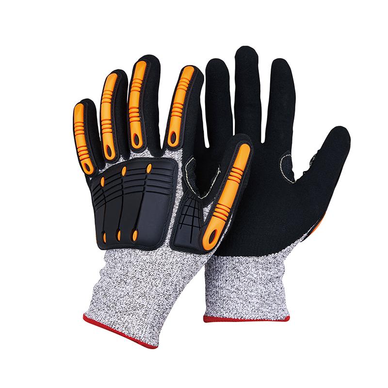 High Quality Anti Slip Anti-cut Sandy Nitrile Coated Textured Full Palm Anti-Impact Cut Resistant Gloves Level 5 S&Cut-Protection Gloves серый
