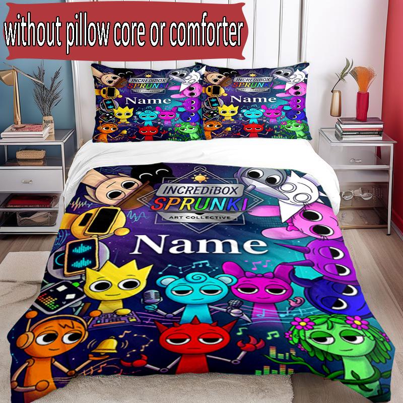 3pcs Duvet Cover Set (1*Duvet Cover + 2*Pillowcase, Without Core), Custom Name Game Sprunki Pattern Bedding Set, Home Bedroom Decor Gift