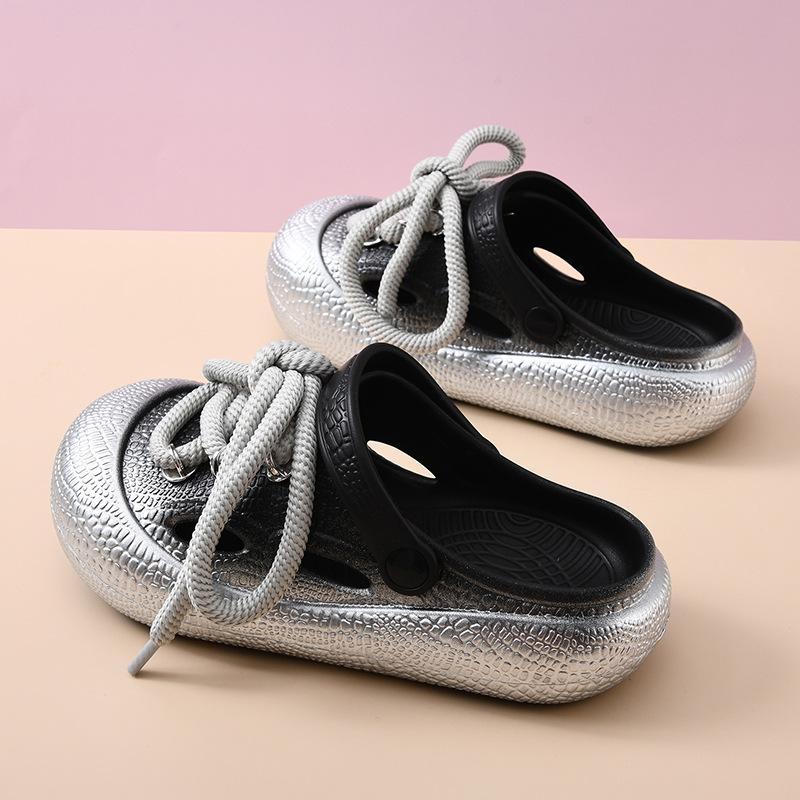 Fashion Plus Size Summer Platform Sandals For Women Men Home Street Garden Shoes Lace-up Style Silver Gold Clogs Couples Beach Slippers
