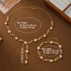 Elegant Gold Floral Pearl Necklace Bracelet Set Bridal Wedding Outfit Vintage Chic Jewelry Accessories