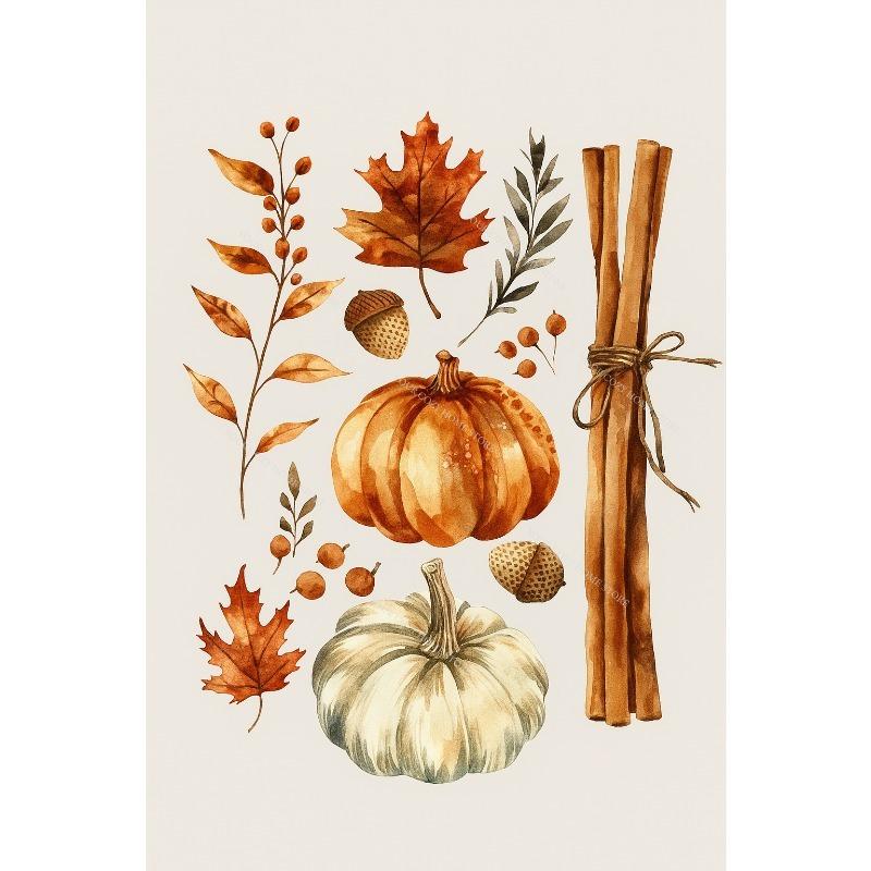 Watercolor Fall Maple Leaf Canvas Gallery Wall Prints Blue Pumpkin Pumpkin Spice Typography Wall Art Farmhouse Home Decor Gift