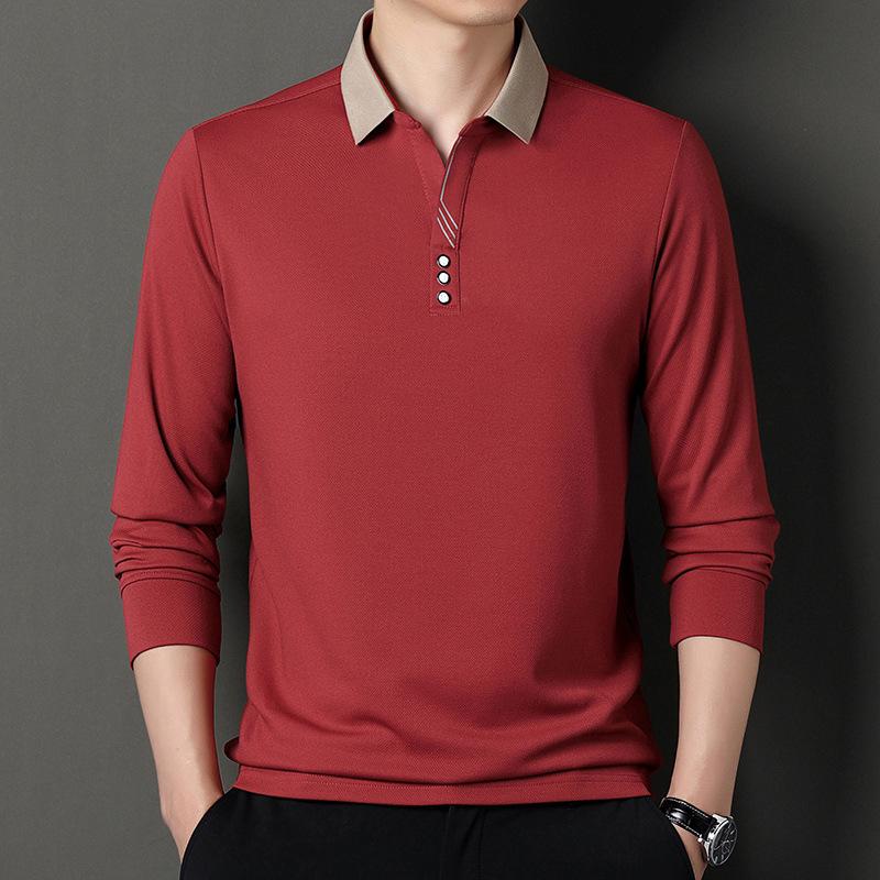 

Весенне-осенняя новая мужская футболка с длинным рукавом с лацканами, молодежная повседневная модная мужская футболка вафельного кроя, модный топ M
