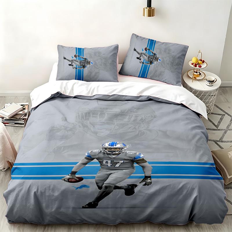 Zestaw 3-częściowy Detroit Lions Idealny do sypialni Wygodny zestaw pościeli zawiera poszewkę na kołdrę i dwie poszewki na poduszki Idealny prezent urodzinowy lub świąteczny