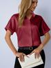 Elegante Satin-Herbstbluse - Europäischer & Amerikanischer Stil, Kurzarm Stehkragen