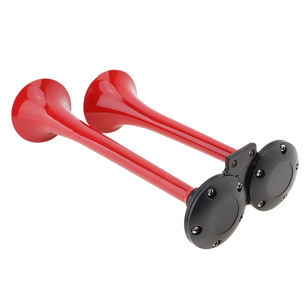 12V 150dB Super Loud Dual Trumpet Air Horn with Compressor - Red Musical Sound for Trucks, Lorry, Trains, Boats, Cars, Van & Ship