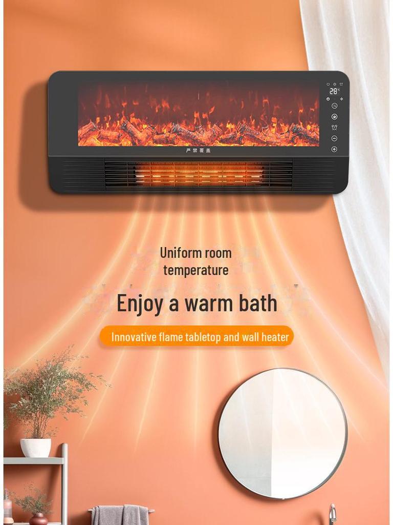 Chauffage de cheminée électrique mural avec flammes simulées pour bureau et petits espaces