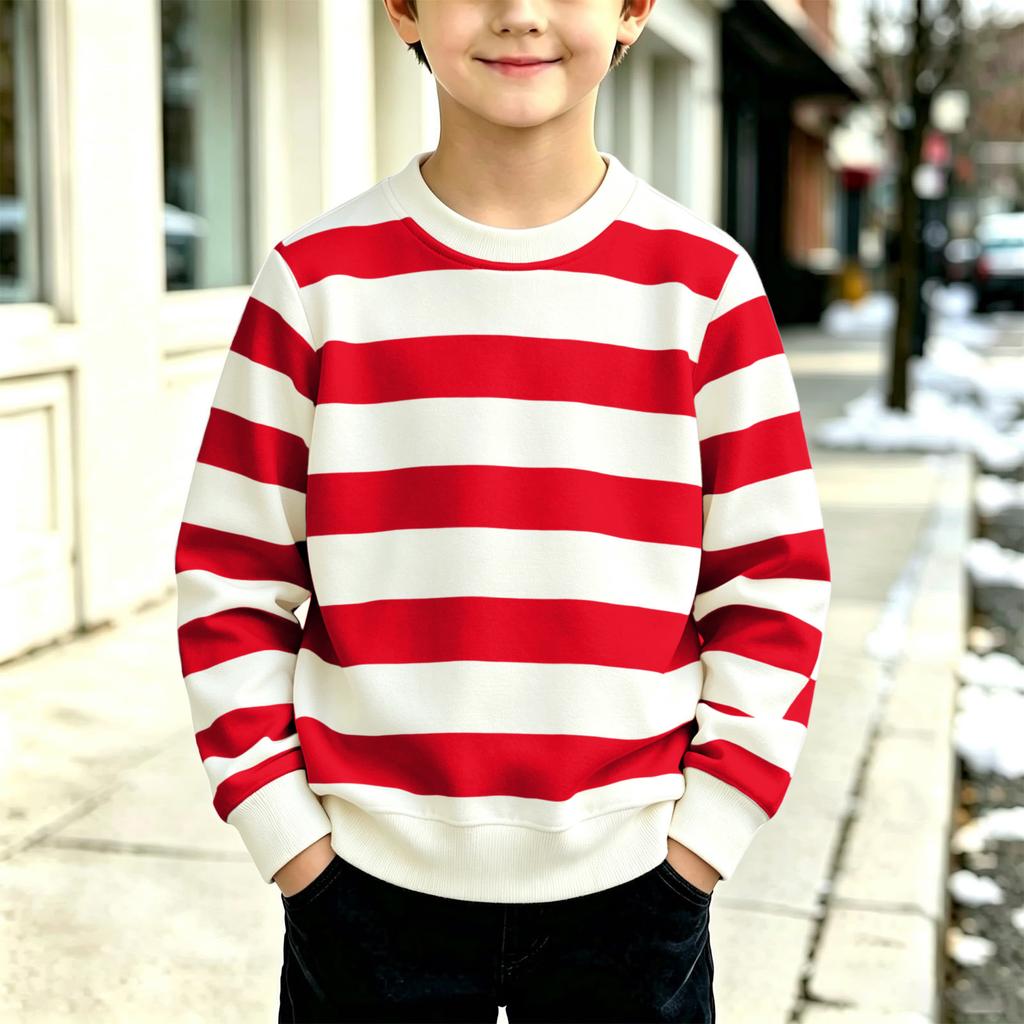 Boys Girls Striped Long Sleeve Crewneck Sweatshirt Casual Comfortable Pullover for Fall and Winter