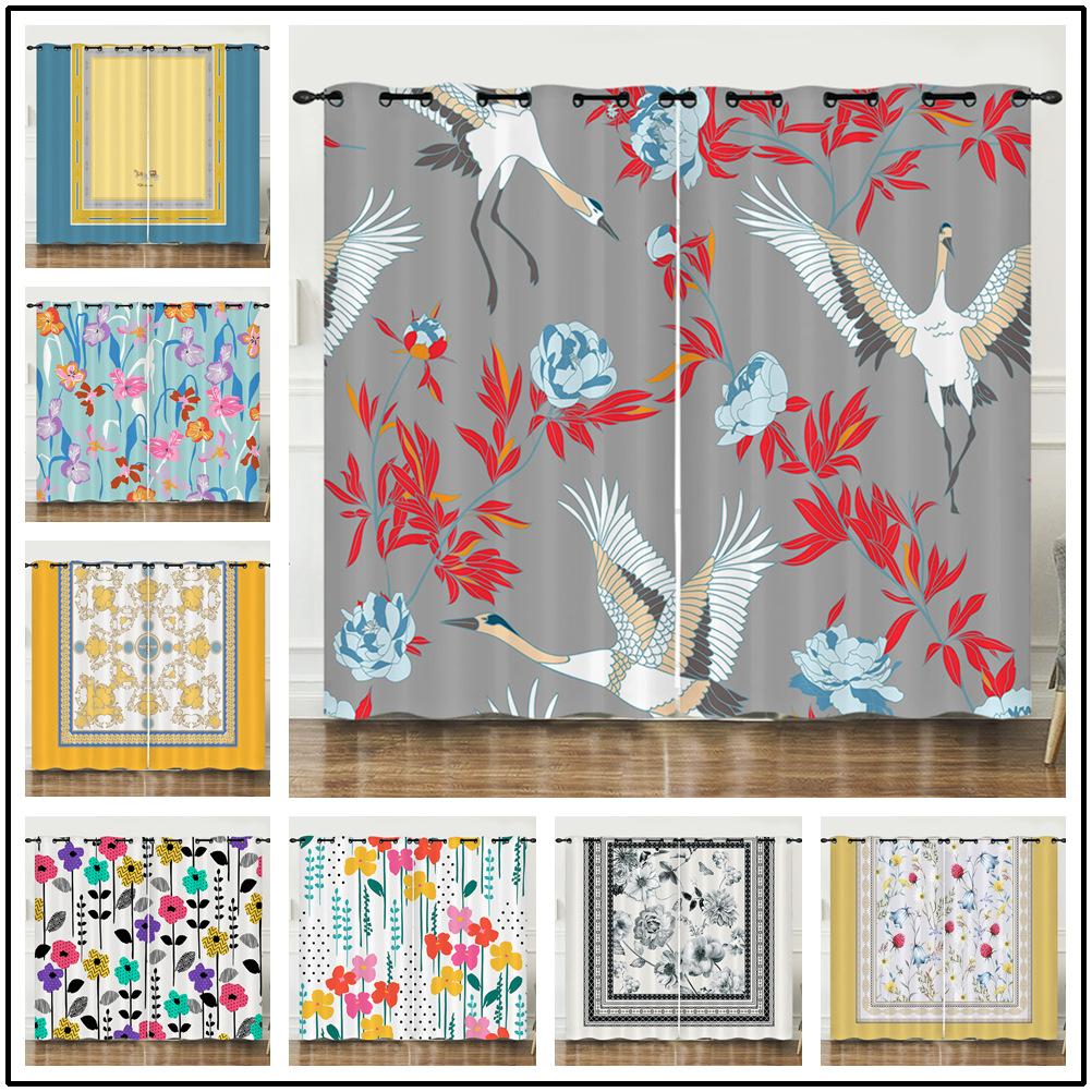 Curtain Flower Simple Full Screen Flower 3D Digital Printing Blackout Curtain Punching