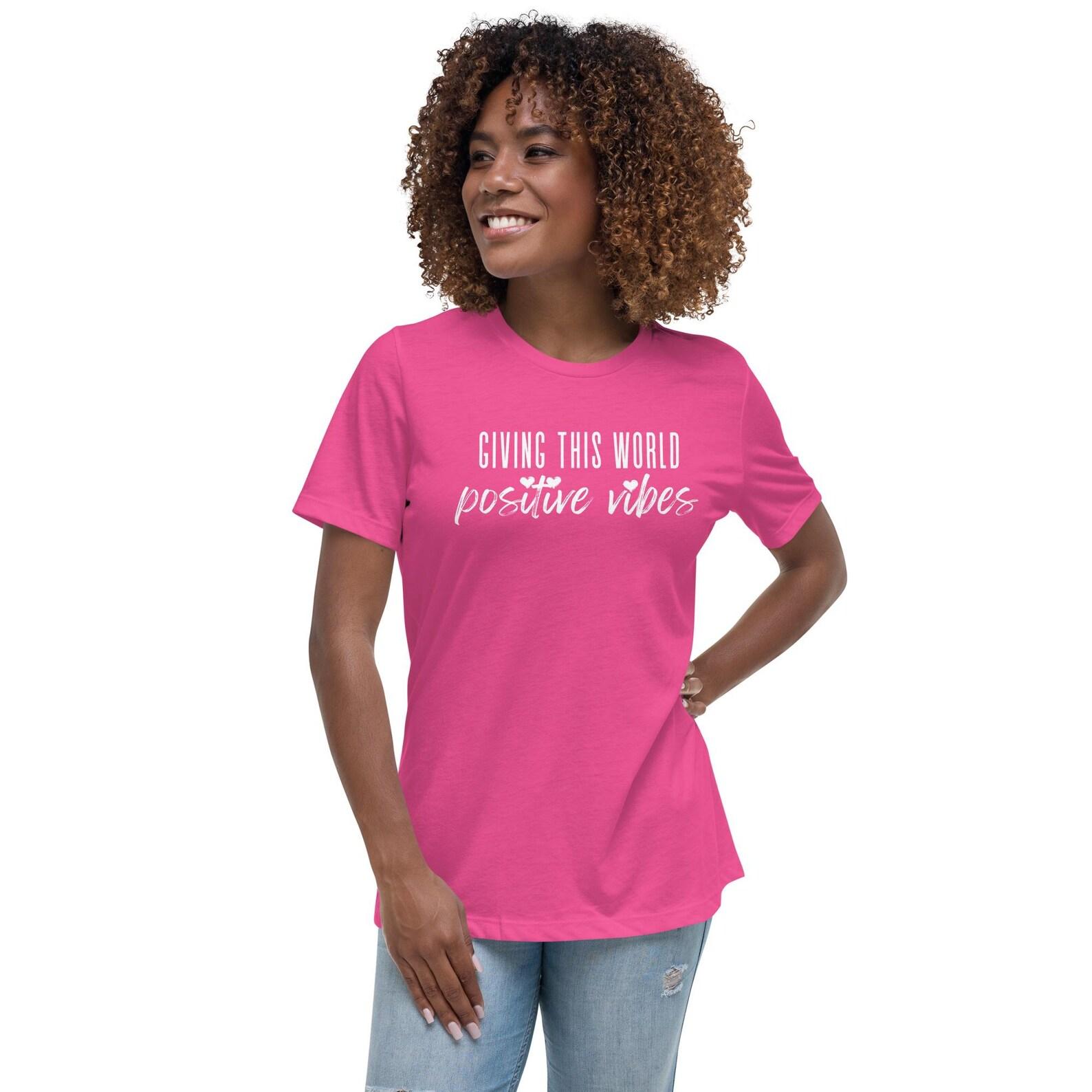 Positive Vibes T-Shirt, Radiate Joy Women s Soft Cotton Tee, Feel Good Quote Shirt, Inspirational Gift for Her (White) S