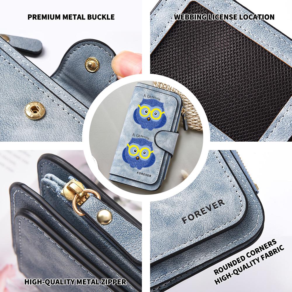 Cute Owl Print Women Long Wallet Fashionable Leather Card Holder Portable Casual Daily Purse