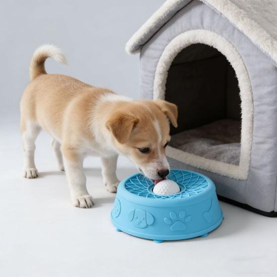 Pet Lick Bowl for Liquid Treat Slow Feeder Dog Bowl with Rolling Ball Silicone Anti-Slip Dog Lick Bowl Pup Licking Toy for Thick Food Dogs Cats