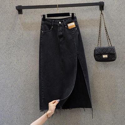 Gonna in Denim Bustier Nera Estiva Aperta sui Lati a Vita Alta A-line Pacchetto Hip Comoda alla Moda
