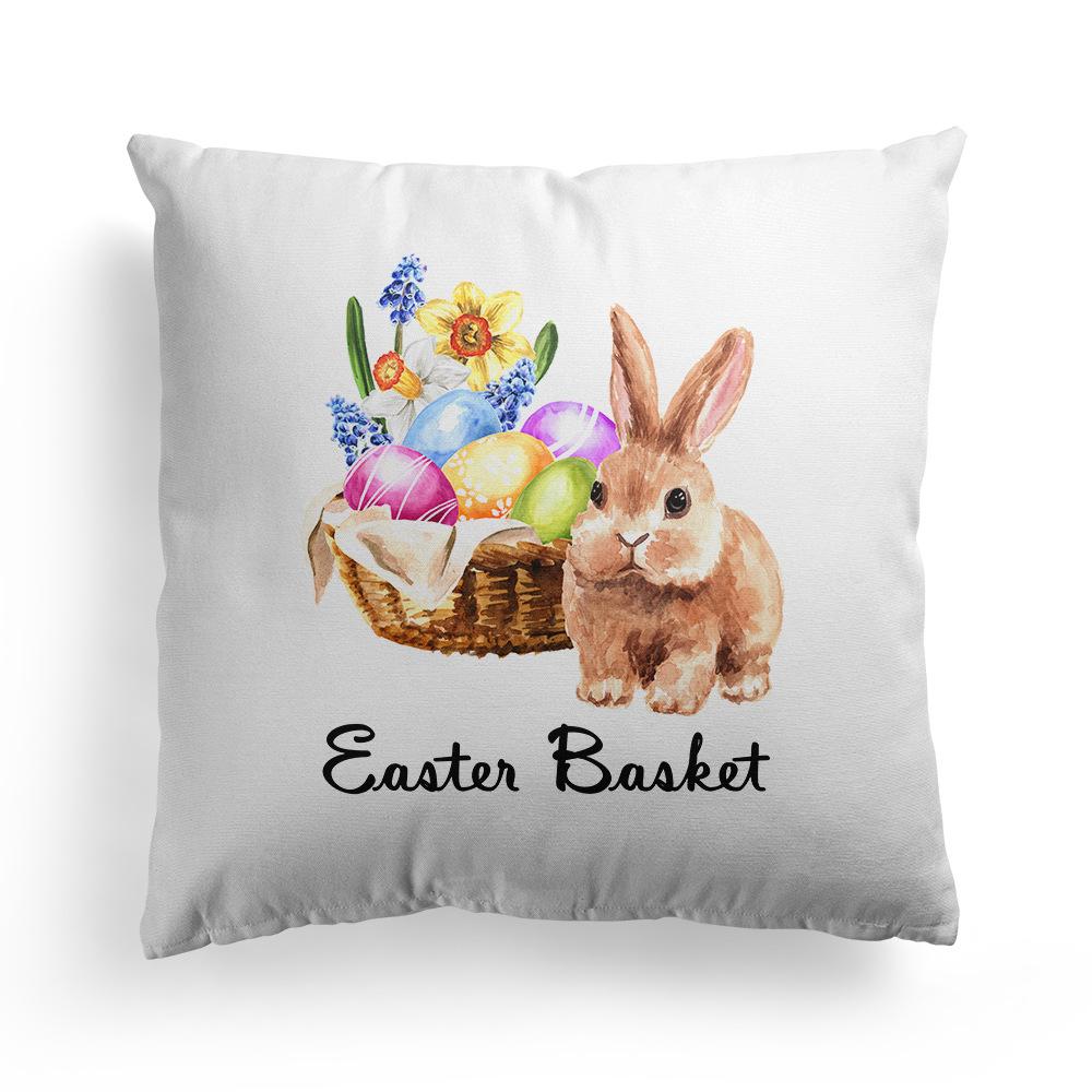 New Spring Easter Pillow Case Bunny Flowers Wreath Peach Skin Fleece Print Pillow Clothes Cover