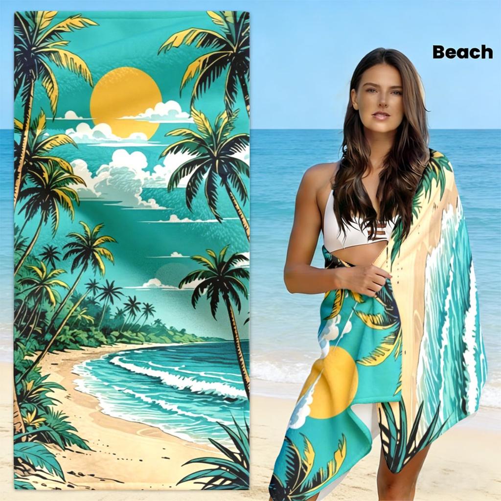 Navy Blue Hibiscus Vertical Stripe Super Absorbent Quick Dry Beach Towel Vintage Tropical Outdoor Swimming Towel