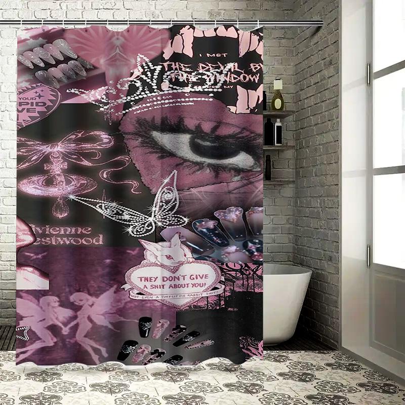 

Edgy Pink and Black Collage Waterproof Shower Curtain Heat Resistant Machine Washable Non-Transparent 180x180cm 90X180cm(35x70in)
