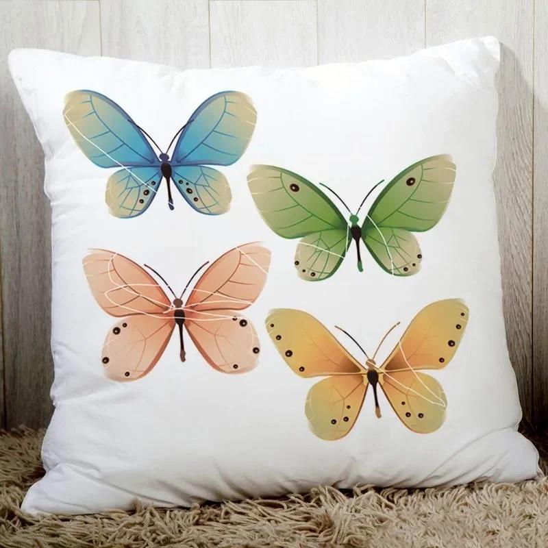 Cozy Couch Cushion Cover Butterfly Printed  Home Decorative Pillows Polyester Peach Fiber Pillowcase Seat Back Cushions