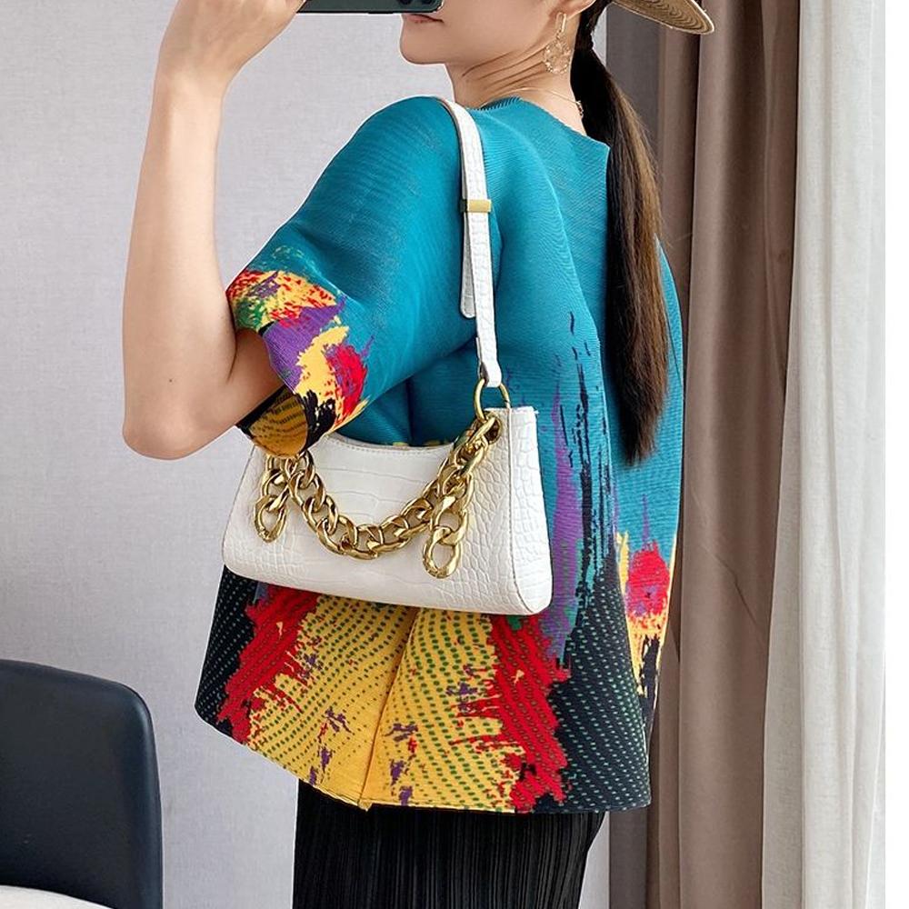 Wrinkled Spring Clothes Printed Mother Loose Sweater Mid-sleeve Summer Bottoming Shirt