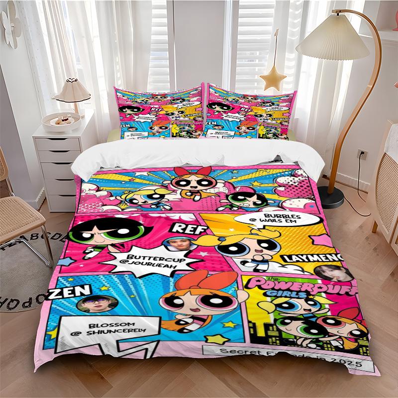 Powerpuff Girls Mashup Print 3Pcs Bedding Setduvet Cover With 2 Bedropillowcase Home Birthday Gift