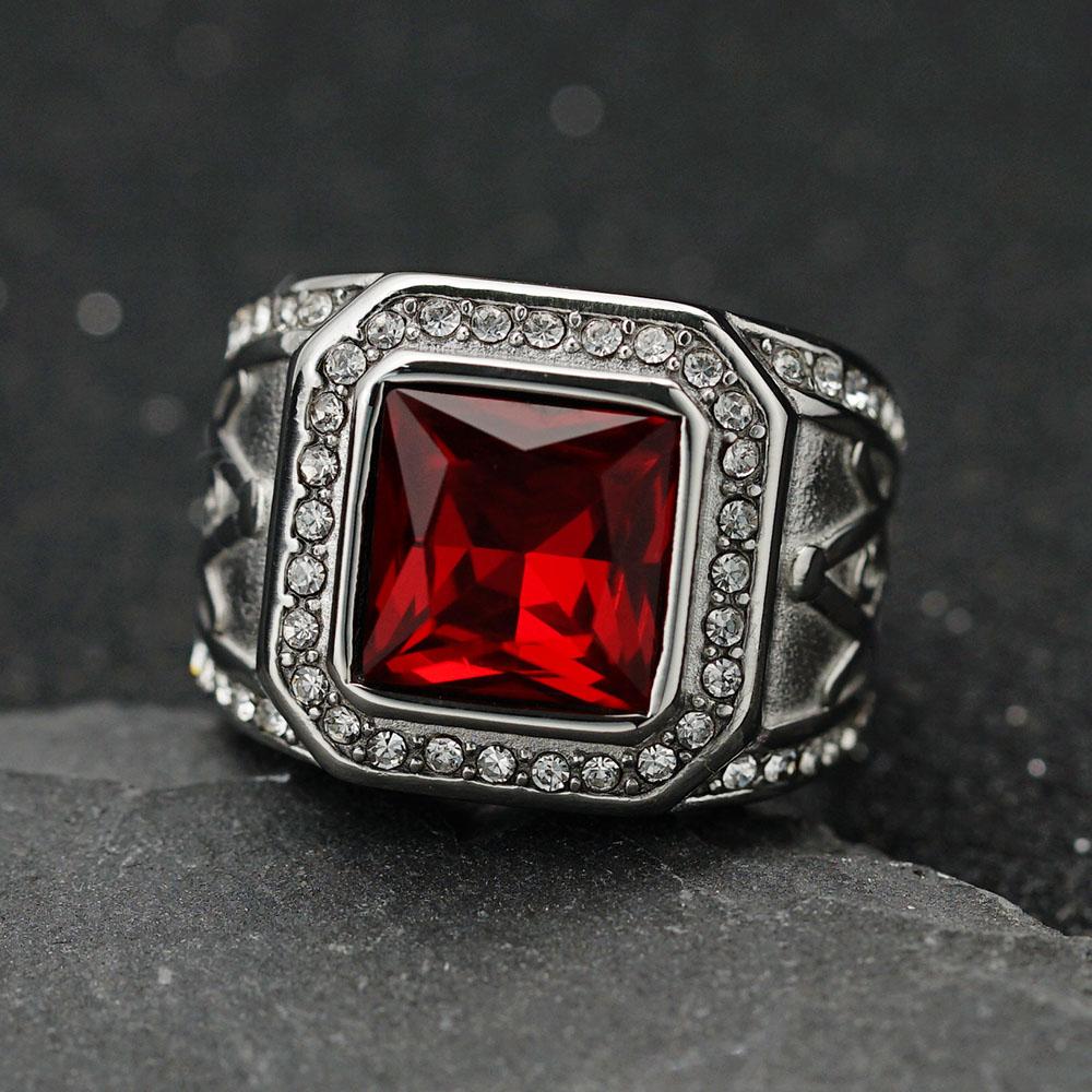 Stainless Steel Ring Vintage Gold Color Rhinestone Male Hiphop Rock Man Women Retro Free Mason Freemasonry Masonic Jewelry