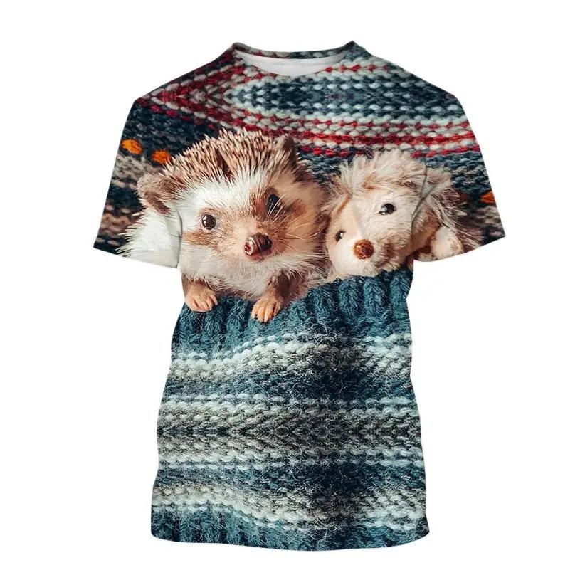 Summer Fashion Funny Cute Hedgehog Graphic T Shirts For Unisex New Casual Round Neck Printed Animal Pattern Short Sleeve Tops