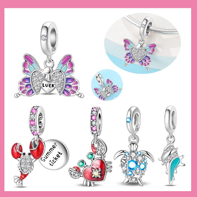 Original New In Red Crayfish Charm Beads Fits Bracelets Bangle Necklace For Women Luxury Diy Jewelry Fine Gifts