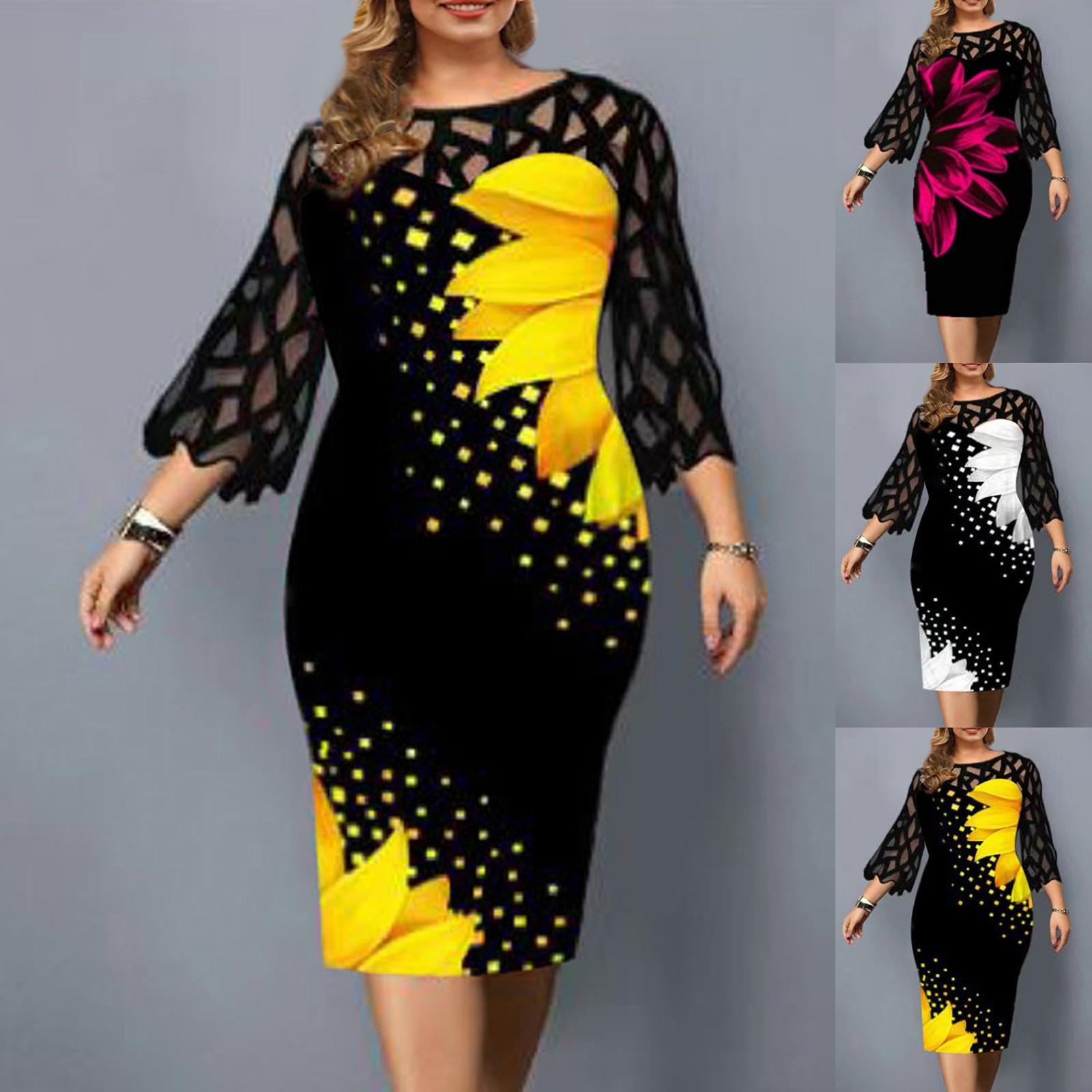 

Fashion Womens Printed Lace Patchwork Plus Size Women s Dresses Hip Dress