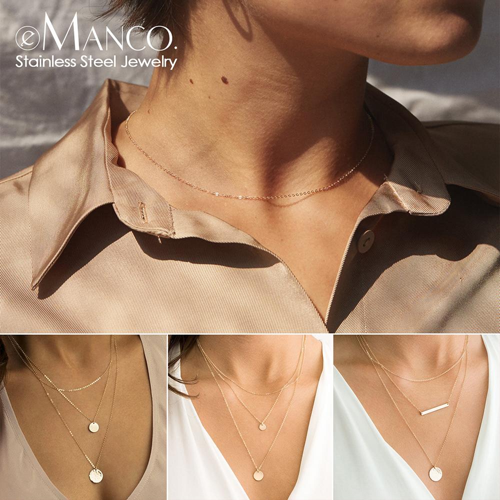 EManco Fine Chain Necklace Stainless Steel Fashion Gold Jewelry Thin Chain Link Choker Necklaces Women