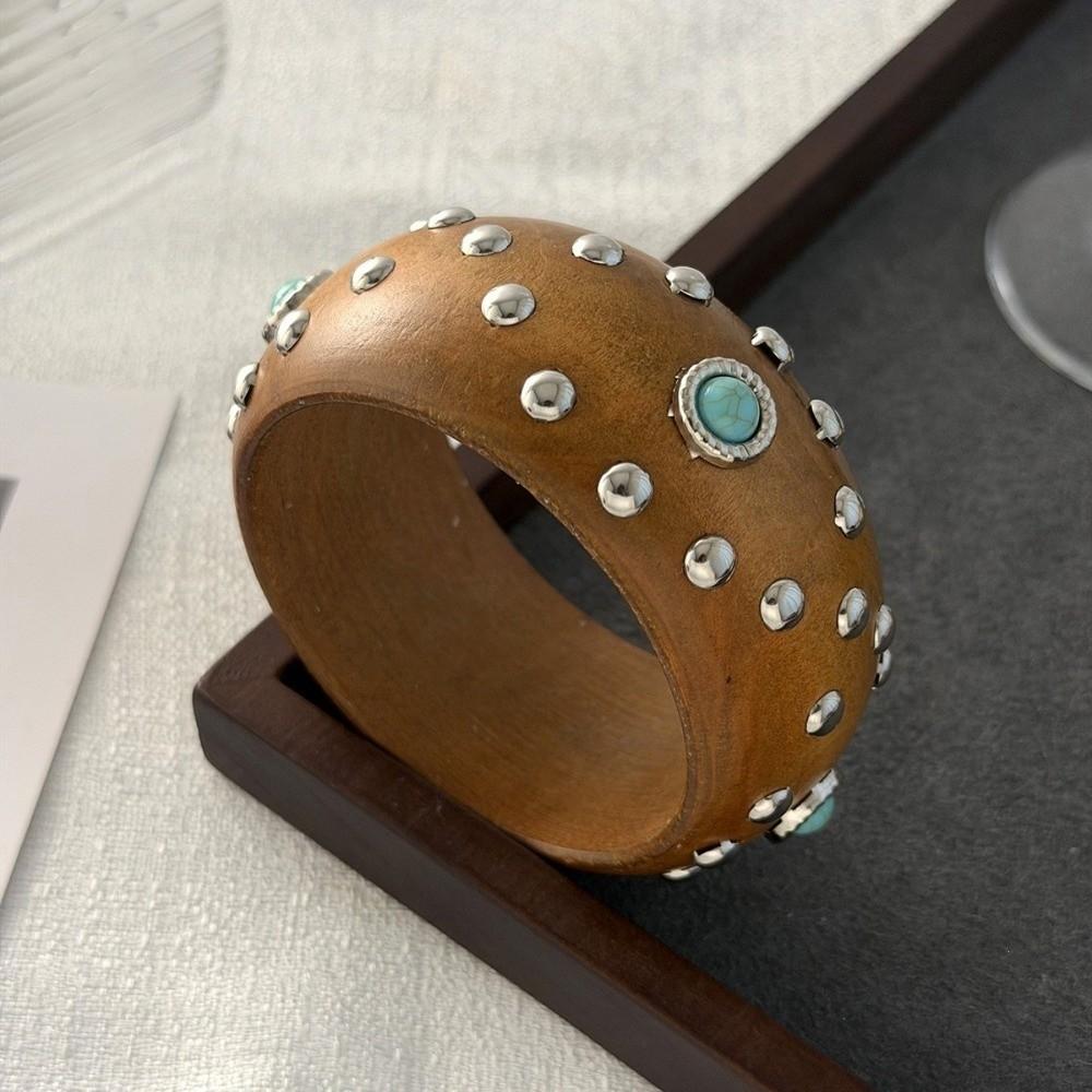 4 Colors Wooden Bracelet Vintage Finish Punk Hip Hop Bangle Vintage Wide Wood Bangle  Daily Wear
