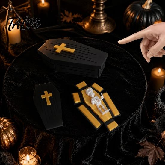 Novelty Desktop Displays 3D Printed Folding Coffins Figurine with Skeleton Ornament, Miniature Articulated Statue, Durable Pla Sculptures Dark Gothic