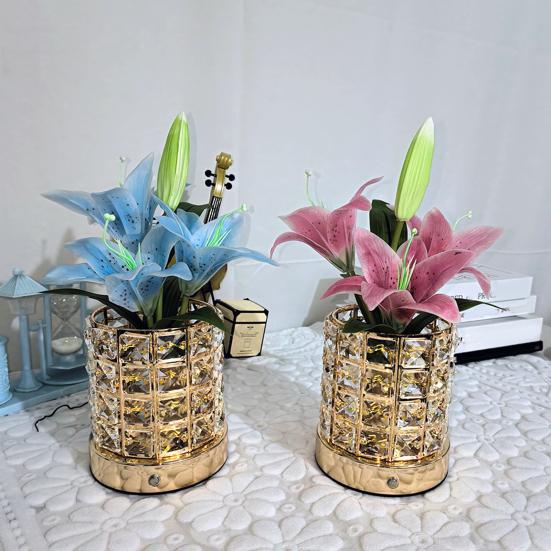 Yousheng Decorative Lights Lily Table Lamp USB Rechargeable Acrylic Crystal Vase Lamp with 3 Color Touch Dimmable Night Light for