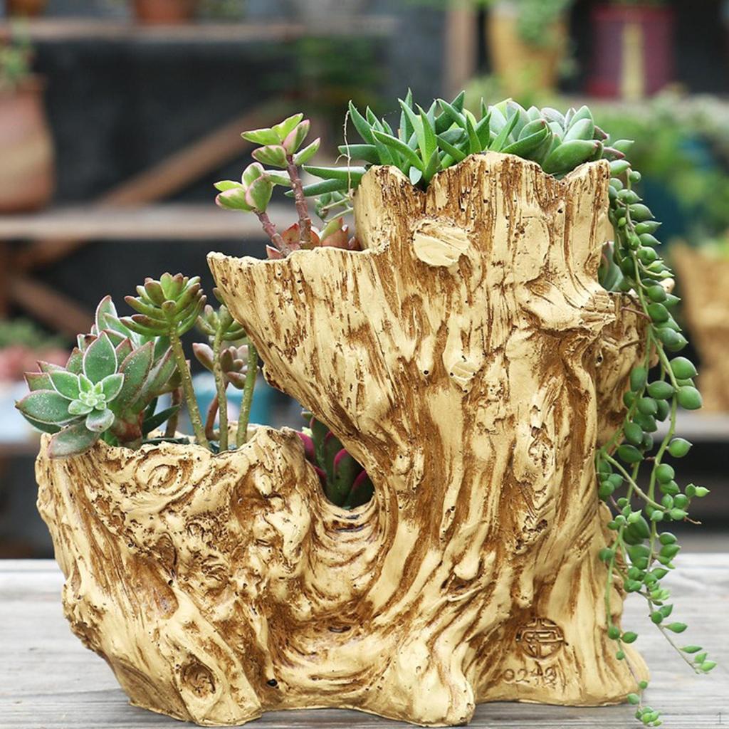 Trädstubbe Blomkruka Vas Dekoration Organizer Skulptur Harts Prydnad Växtbehållare för