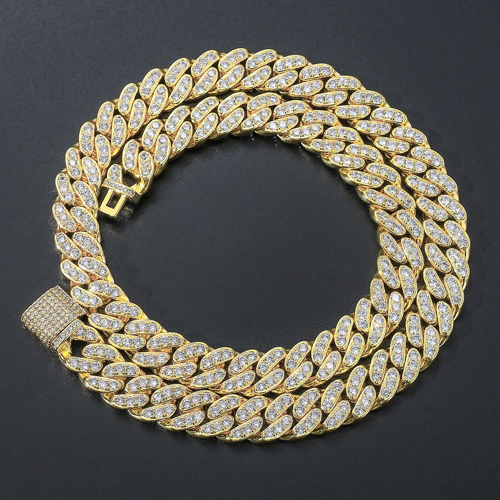 High Quality Custom 18K Gold Cuban Link Chains 12mm Diamond Iced Out Cz Miami Cuban Chain Hip Hop Necklace Mens Jewelry