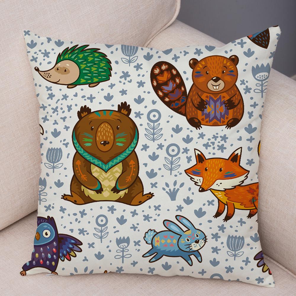 Cute Animal Pattern Cushion Cover Cartoon Friends Monkey Penguin Zebra Donkey Design Soft Square Pillow Home Decor Gift xcm