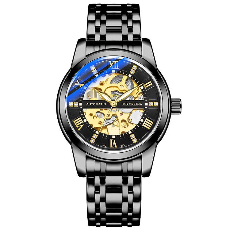 

Мужские автоматические часы Oukina с модным стальным браслетом - стиль TikTok, светящиеся, водонепроницаемые и скелетонизированный дизайн