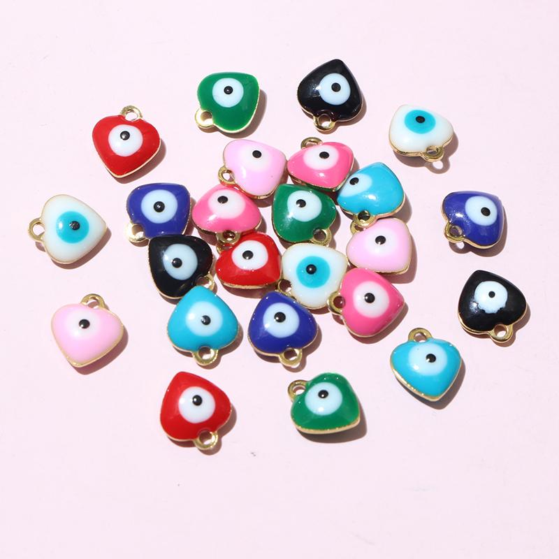 20pcs 9x8mm Enamel Evil Eyes Heart Charms Pendant Stainless Steel DIY Jewelry Making Accessories Findings Bracelet Earrings
