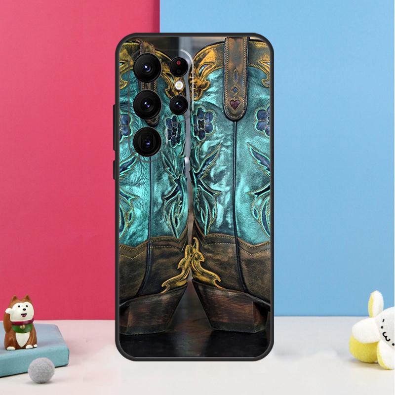 

Western Cowgirl Cowboy Boots Cowhide Case For Samsung Galaxy S26 S23 Ultra S20 S21 S22 S24 S25 Plus S10 S25 FE Back Cover Shell Galaxy S23 FE