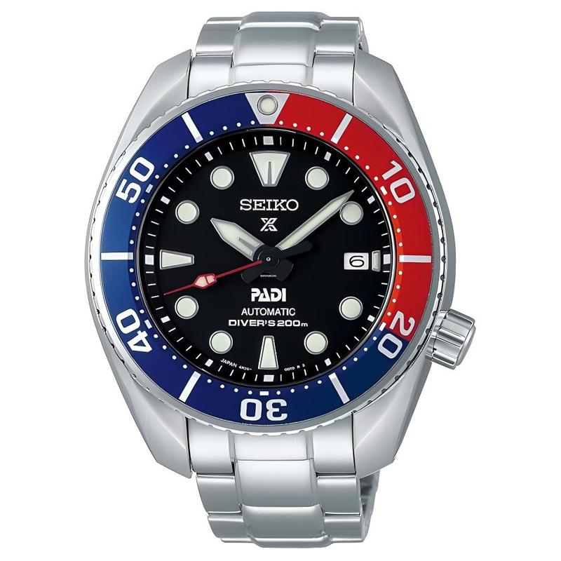 Seiko Men's Black 200 Meters Waterproof Automatic/Manual Mechanical Movet Steel Strap 45Mm Watch Dial Spb181j1