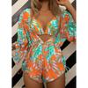 Women Sexy European Style Mesh Printed Three Piece Split Bikini Swimsuit