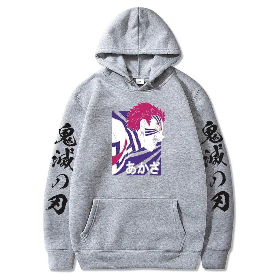 Tegneserie Demon Slayer hettegensere Japansk anime Kimetsu No Yaiba Harajuku Akaza sweatshirts Oversized vinterhettegensere