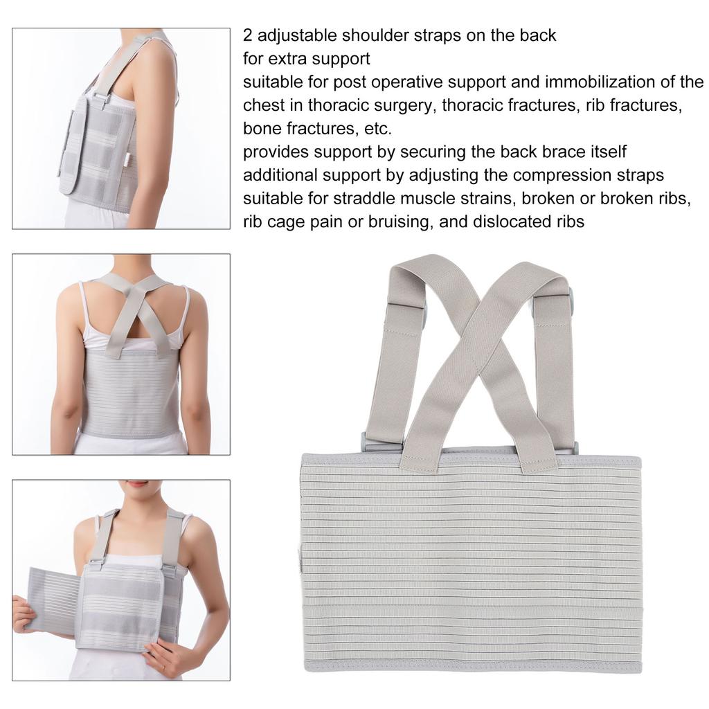 Chest Support Brace Breathable Elastic Dual Support Broken Rib Brace with Adjustable Shoulder Straps for Rib Fractures