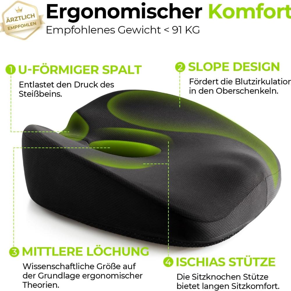 Seat Cushion Orthopedic, Ergonomic Hemorrhoid Seat Cushion with Hole & U-Shaped Design, Comfortable Seat Cushion Impulsive Cushion Relief, Office