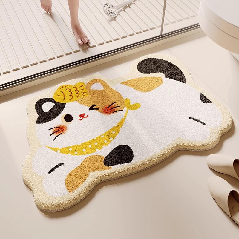 Cartoon Puppy Imitation Cashmere Floor Mat: Absorbent, Insulating Door Mat for Shower Room
