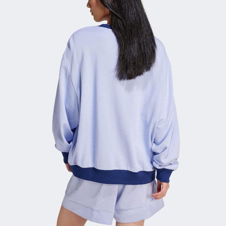 Adidas Originals Vrct Letter Logo Embroidered Loose Fit Crew Neck Long Sleeve Sweatshirt Women Sweatshirt Blue IT4271